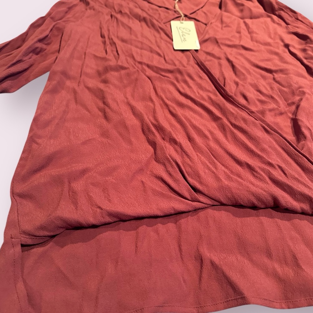 NWT Elan Women's Elegant Burnt Orange Cross Strap Wrap Blouse Size Medium - Picture 3 of 12